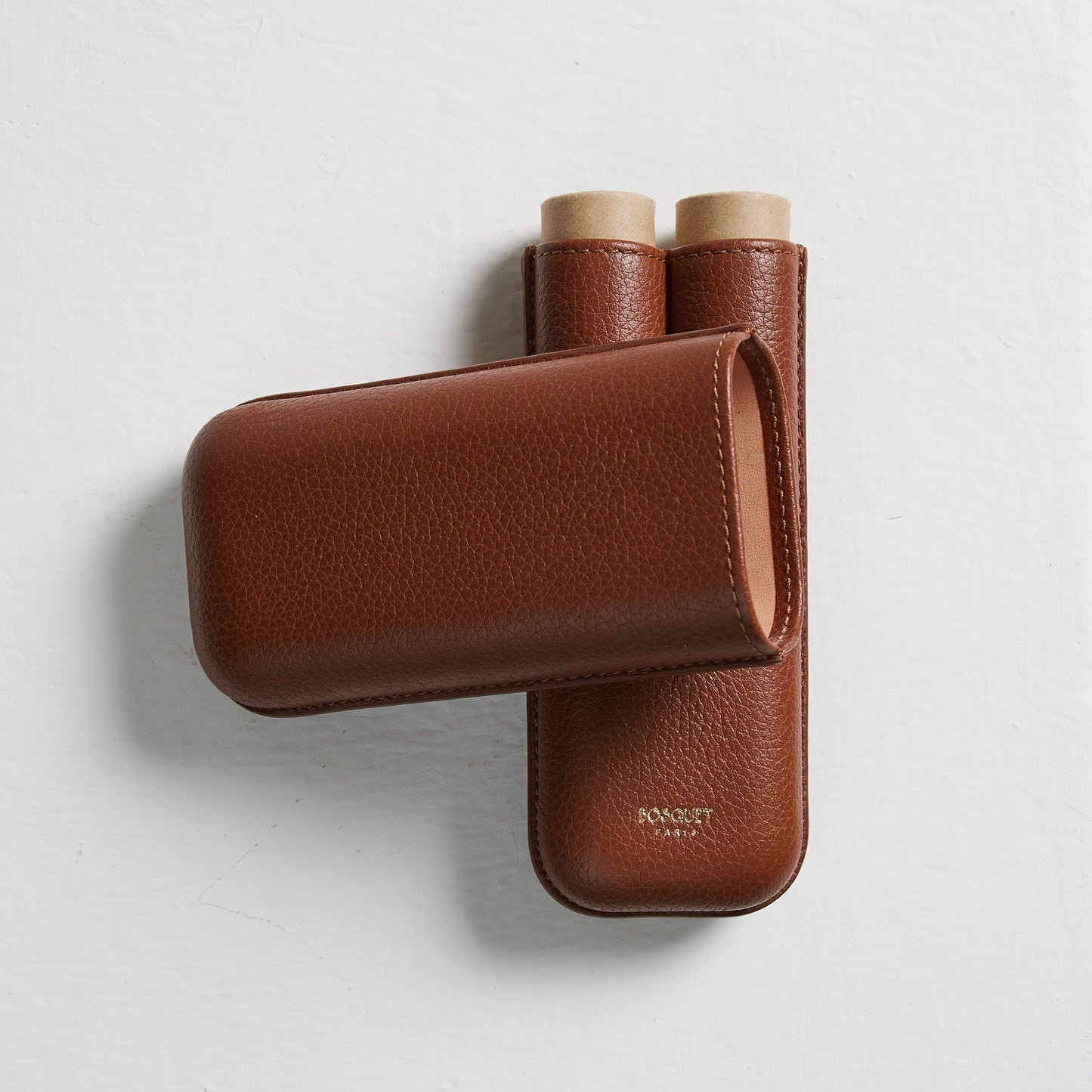 Grained Calf Leather cigar Case For 2 cigars - light brown, genuine leather cigar case, elegant handcrafted cigar case