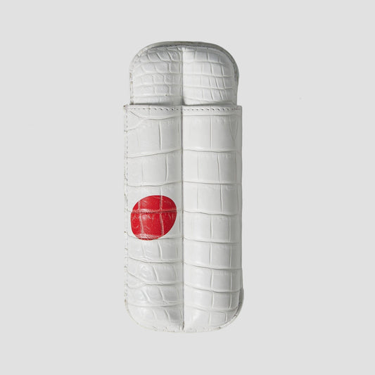 genuine crocodile leather cigar case with japanese flag, Leather Case for 2 - Japan, elegant cigar case for 2 cigars, leather case with japanese flag from genuine crocodile leather