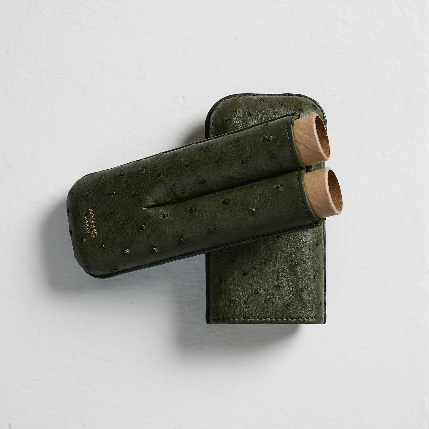 Ostrich Leather Case for 2 cigars - Olive Green