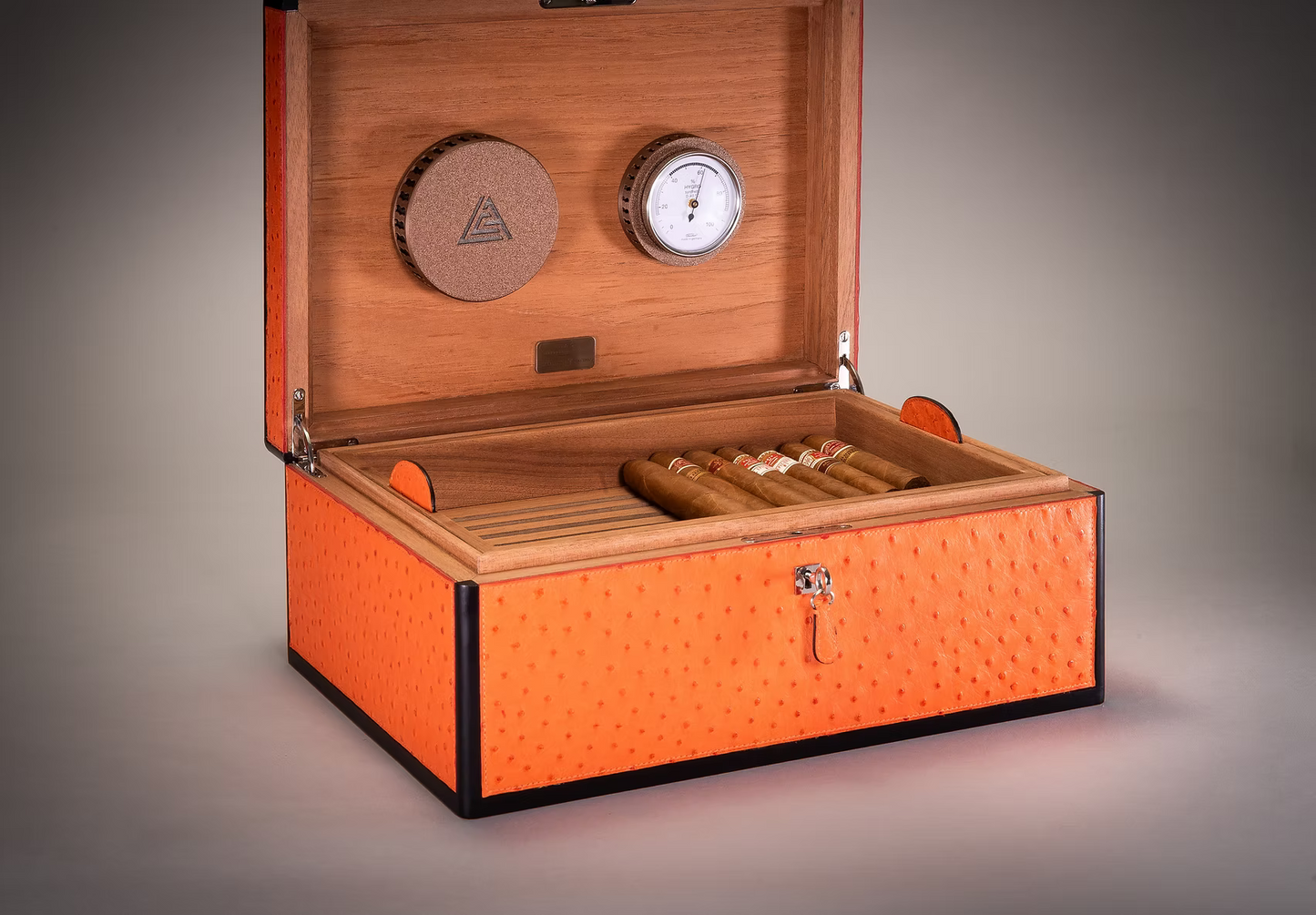 Desktop Humidor 75 cigars wood and Ostrich - STRUTHIO Collection
