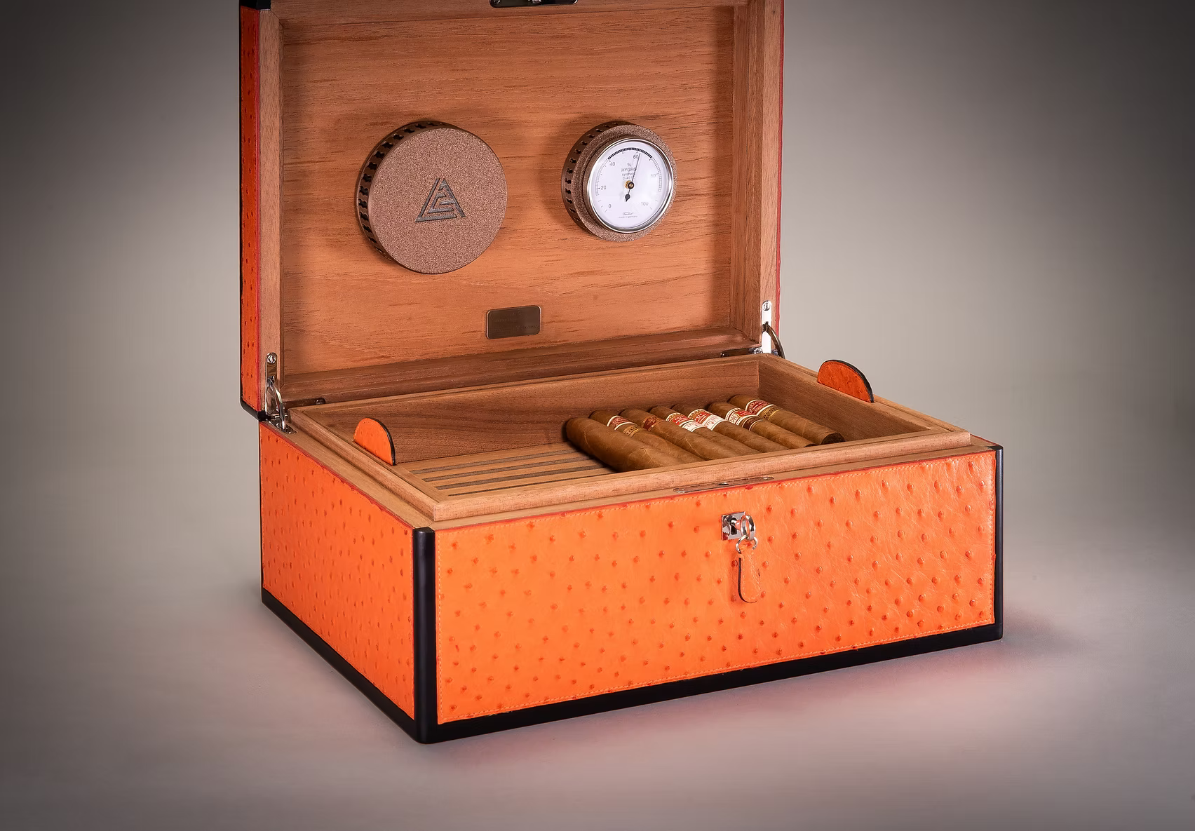 Desktop Humidor 75 cigars wood and Ostrich - STRUTHIO Collection