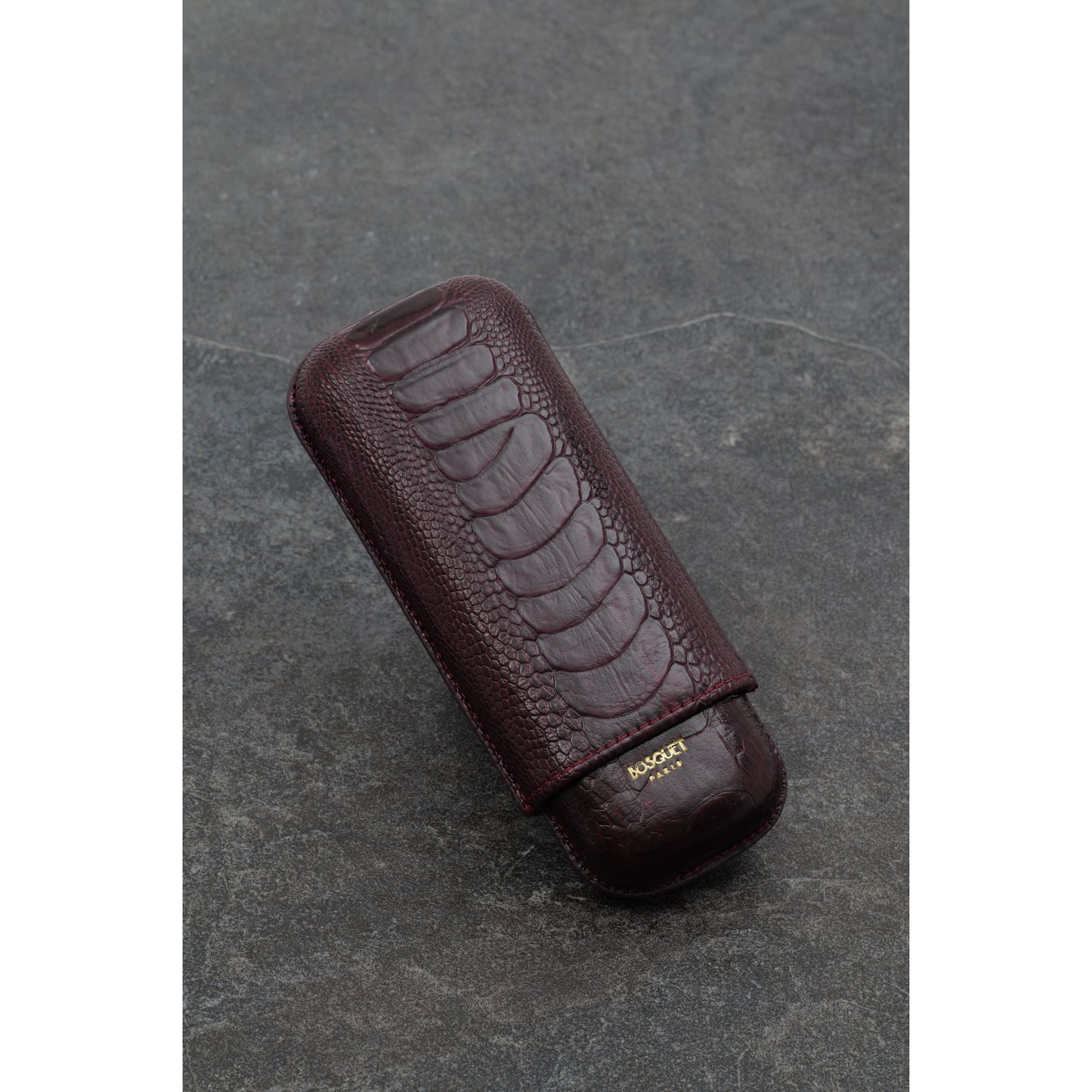 Ostrich Leg Leather Rectangular Cigar Case - Wine Burgundy