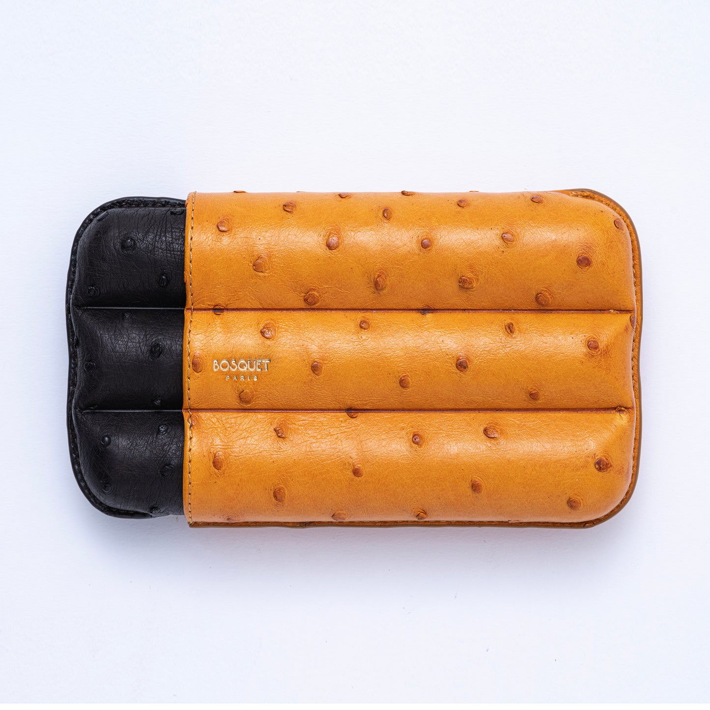 Ostrich Leather Case for 3 cigars- Orange and Black