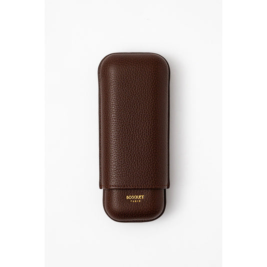 Grained Calf Leather Case For 2 - Dark Brown