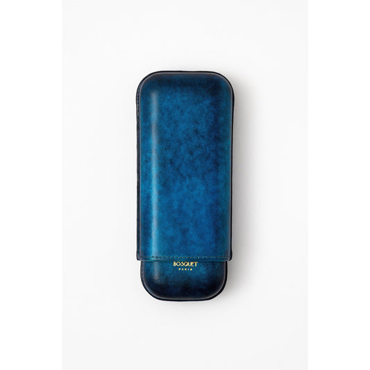 Leather Case for 2 - Hand finished in blue patina