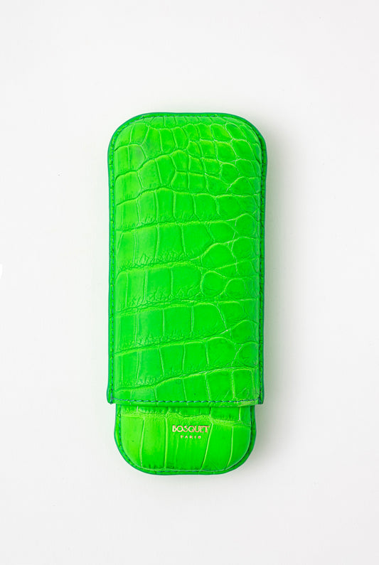 Neo Green crocodile-textured phone case on a white background