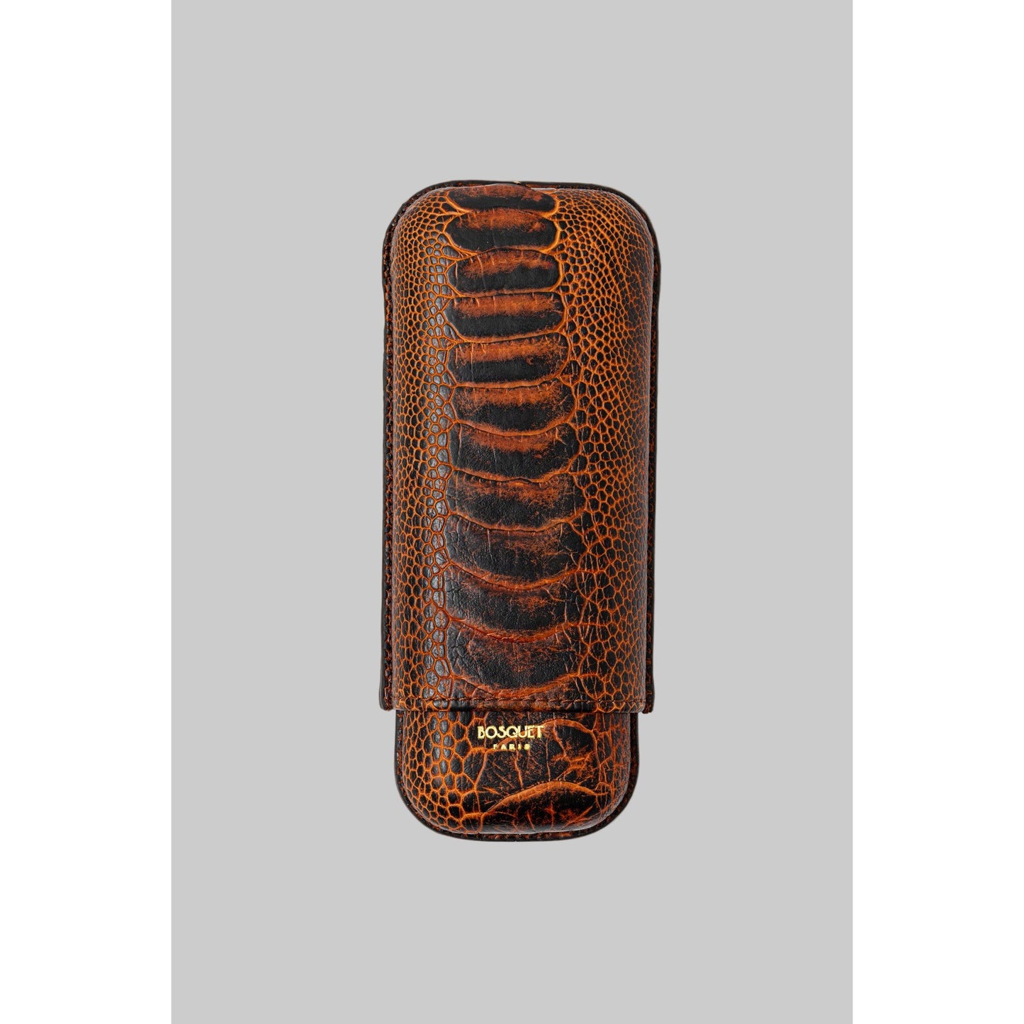 Ostrich Leg Leather Rectangular Cigar Case - Tobacco brown