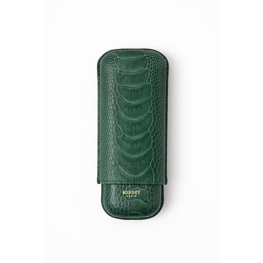 Ostrich leg green case for two cigars