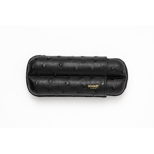 Leather Case for 2 cigars in Ostrich - Dark Brown