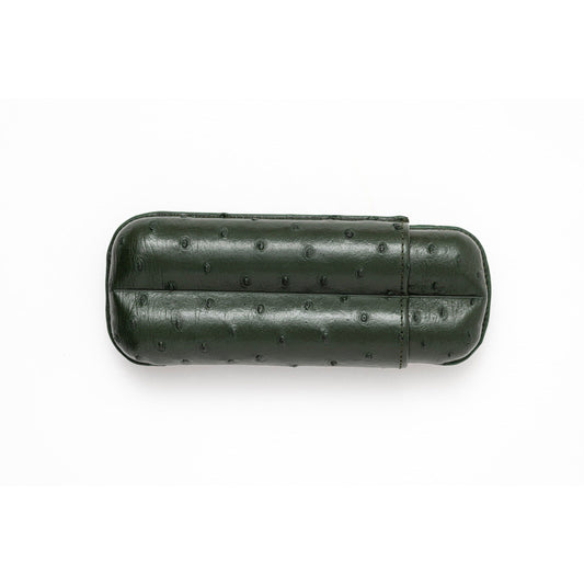 Ostrich Leather Case for 2 cigars - Olive Green