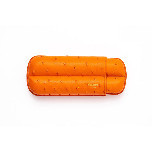 Ostrich Leather Case for 2 cigars - Orange