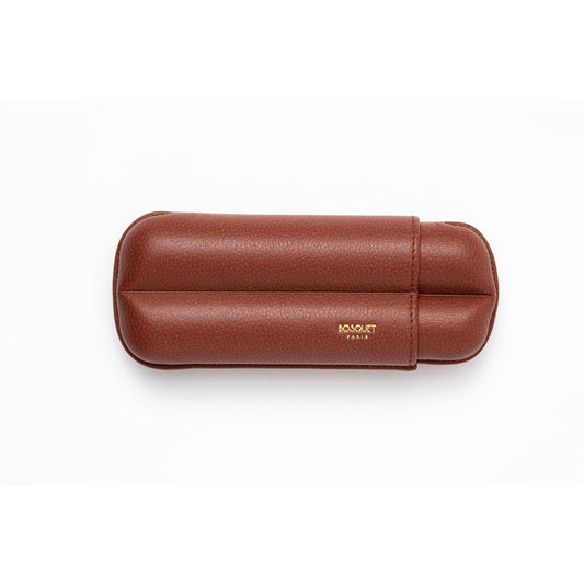 Grained Calf Leather Case For 2 - Dark Brown