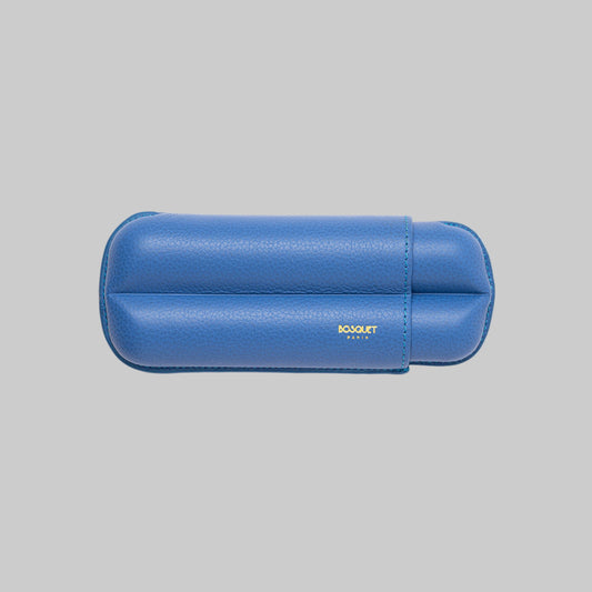 Grained Calf Leather Case For 2 - Bleu Ciel
