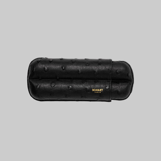 Ostrich Belly Leather Case for 2 cigars - Black