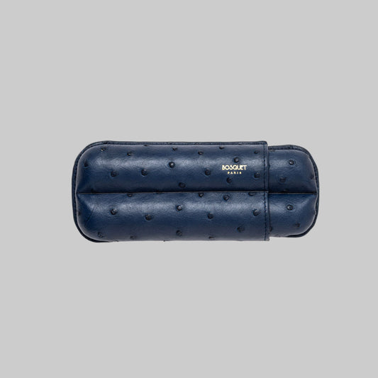 Ostrich Belly Leather Case for 2 cigars - Navy Blue