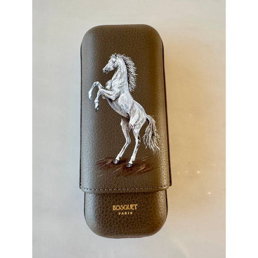 Rearing up  White Horse Calf Leather Case For 2 - Taupe