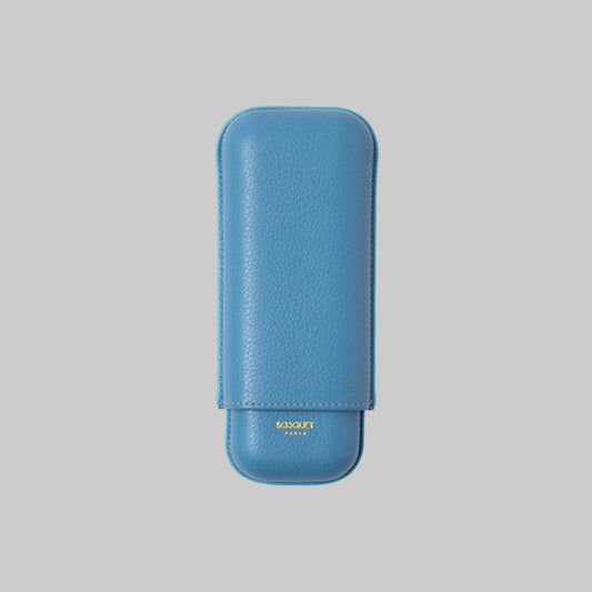 Grained Calf Leather Case For 2 - Bleu ciel