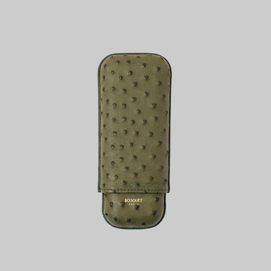 Ostrich Belly Leather Case for 2 cigars - Green