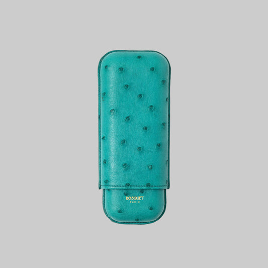 Ostrich Belly Leather Case for 2 cigars - Cyan