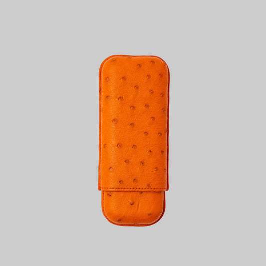 Ostrich Belly Leather Case for 2 cigars - Orange