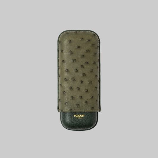 Ostrich Belly and Grained Calf Leather Case for 2 cigars - Green