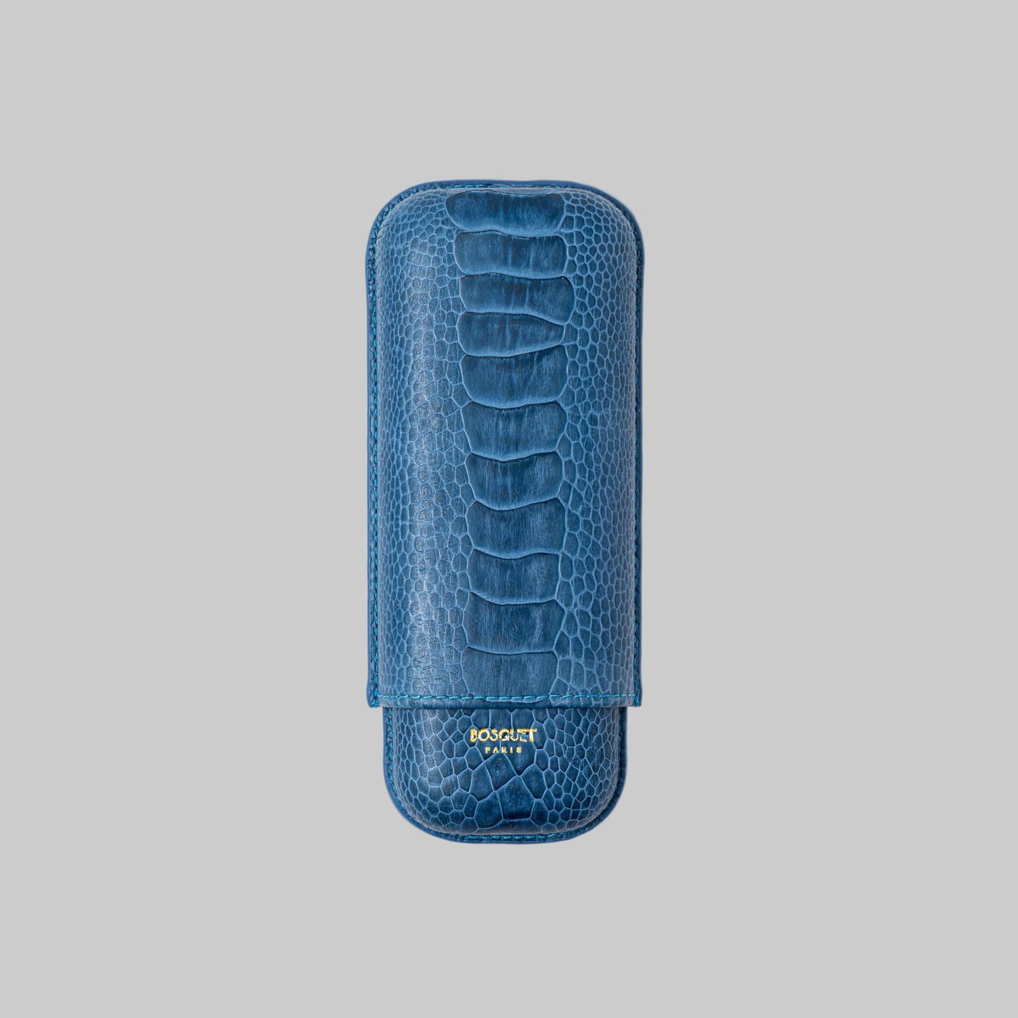 Ostrich Leg Leather Rectangular Cigar Case - Blue