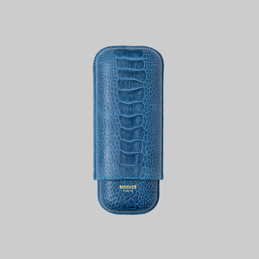 Ostrich Leg Leather Rectangular Cigar Case - Blue