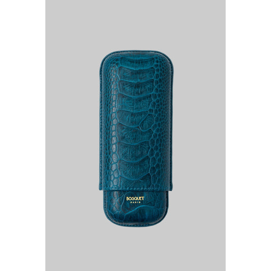 Ostrich Leg Leather Rectangular Cigar Case - Petrol Blue