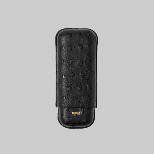 Ostrich Belly Leather Case for 2 cigars - Black