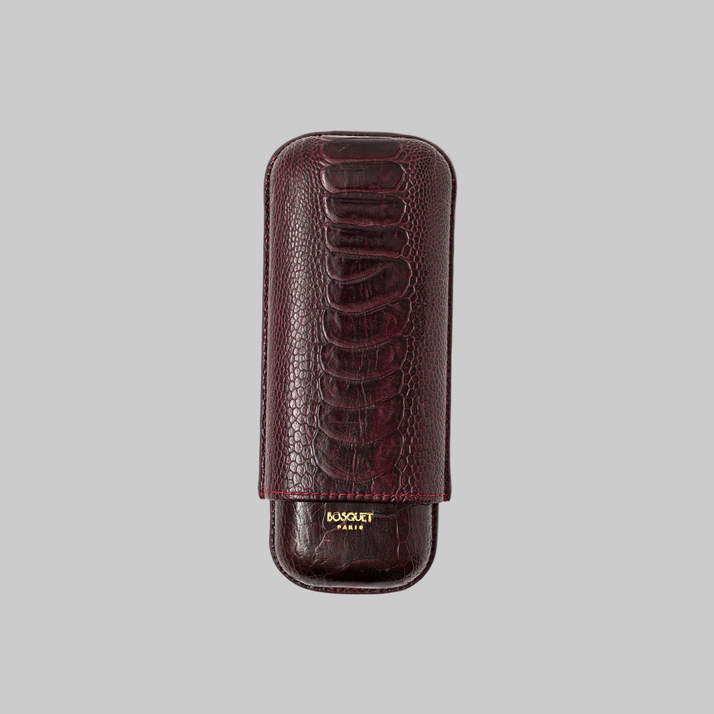 Ostrich Leg Leather Rectangular Cigar Case - Wine Burgundy