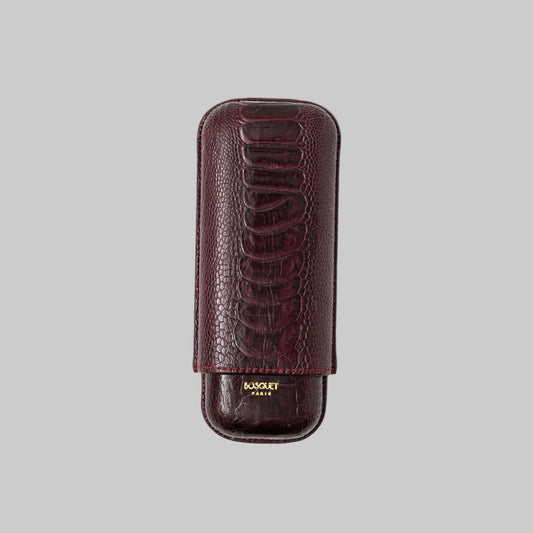 Ostrich Leg Leather Rectangular Cigar Case - Wine Burgundy