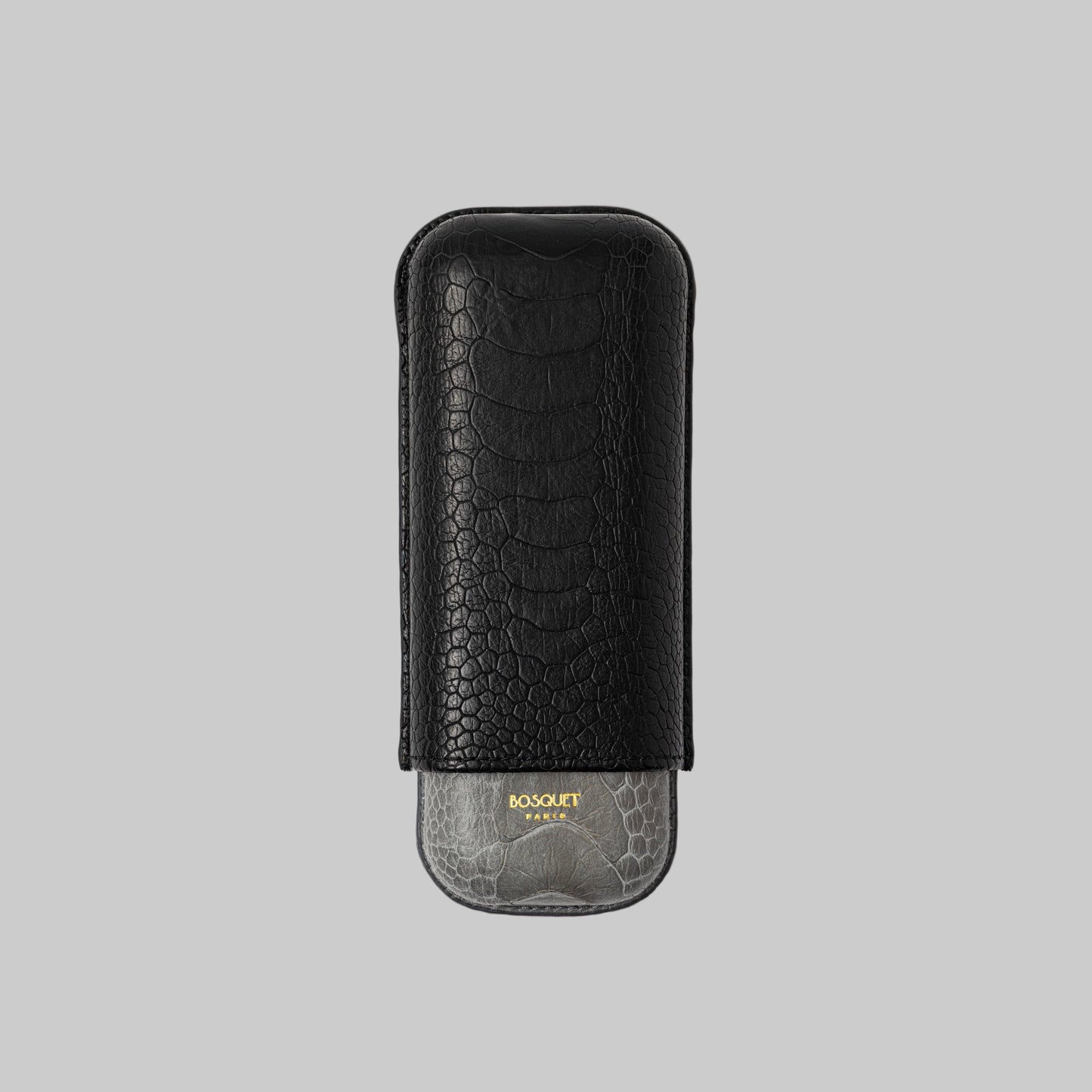 Ostrich Leg Leather Rectangular Cigar Case - Two Tone Black Grey
