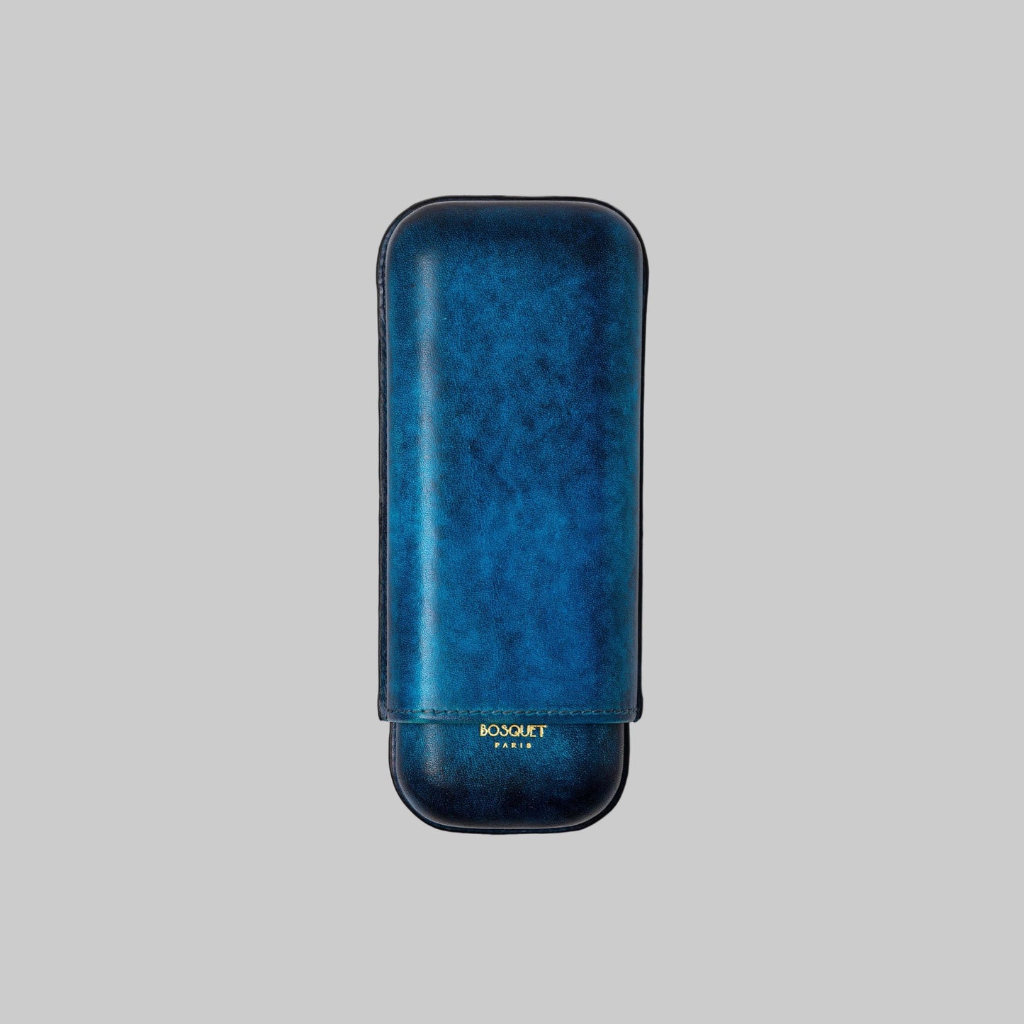 Leather Case for 2 - Hand finished in blue jean patina