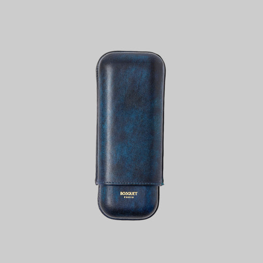 Leather Case for 2 - Hand finished in dark blue patina