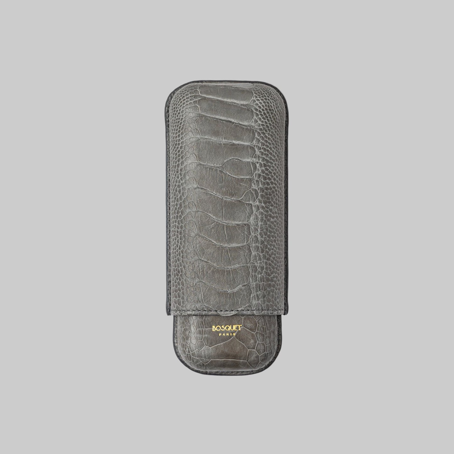 Ostrich Leg Leather Rectangular Cigar Case - Grey