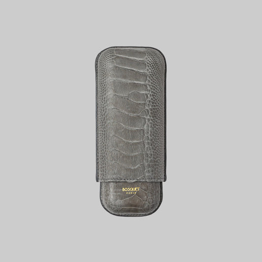 Ostrich Leg Leather Rectangular Cigar Case - Grey