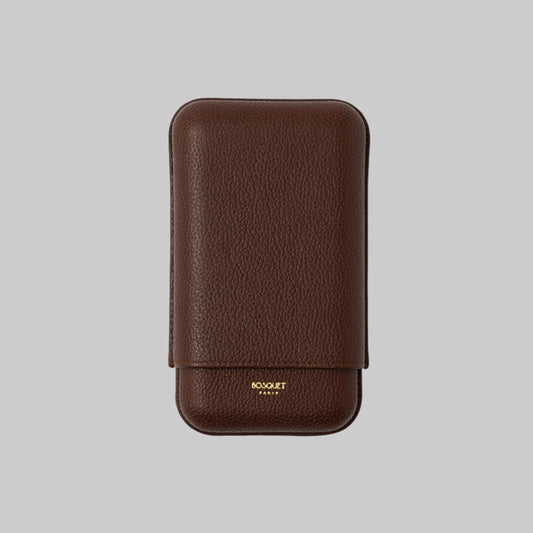 Grained Calf Leather Case For 3 - Brown
