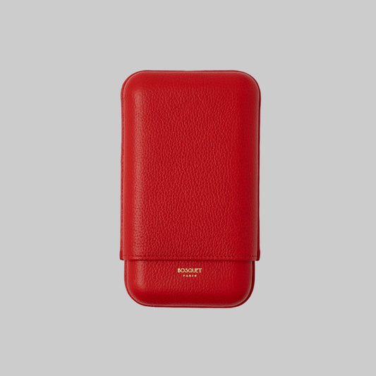Grained Calf Leather Case For 3 - Rouge