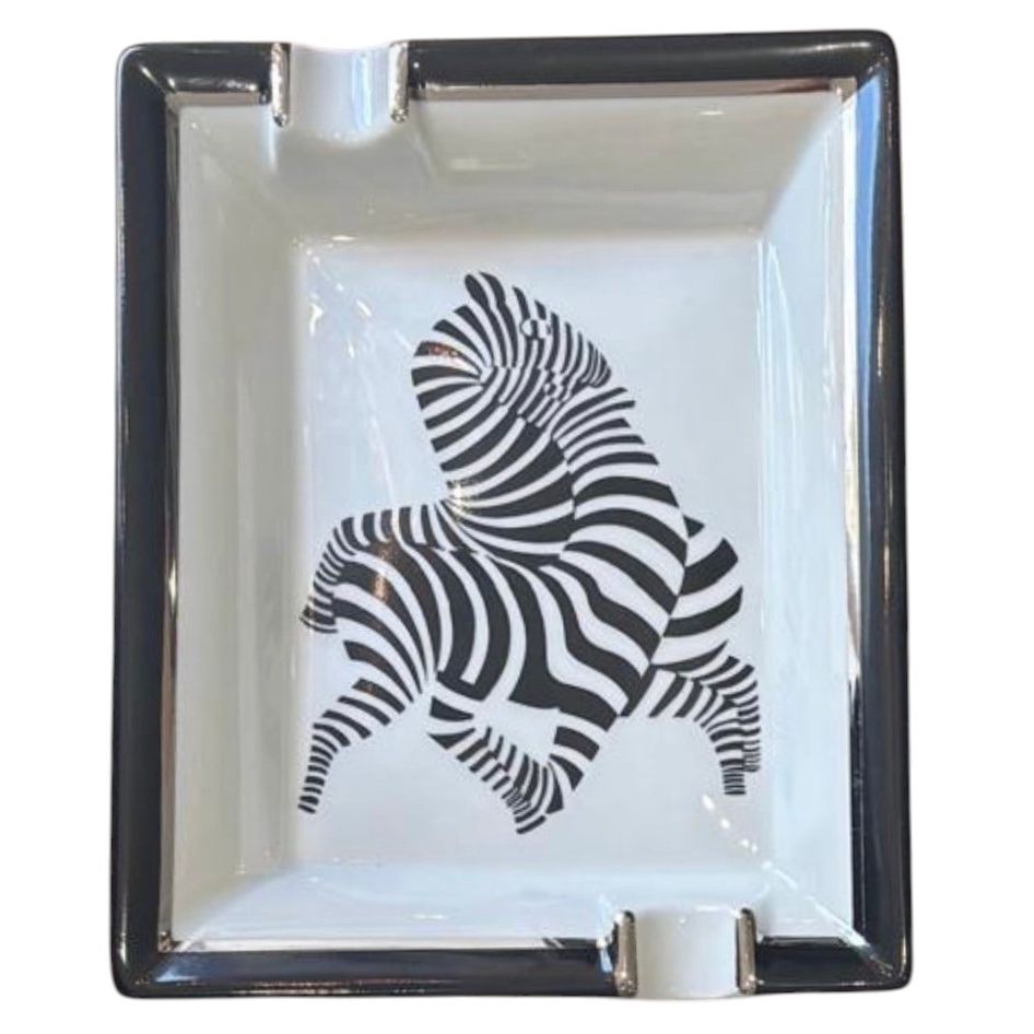 Porcelain ashtray - hand painted zebra lines