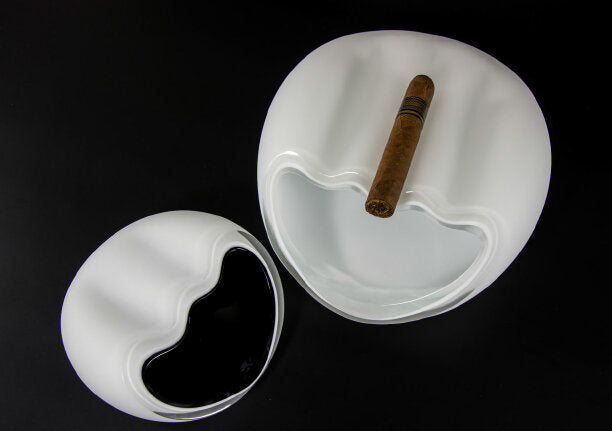 salamander ashtray, Handmade crystal ashtray - white, handcrafted in Czech Republic,  Czevitrum ashtray,  cigar ashtray white and black