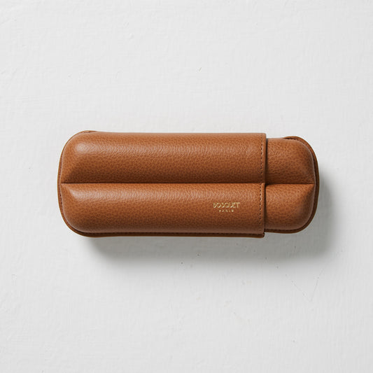 Grained Calf Leather cigar Case For 2 cigars - light brown, genuine leather cigar case, elegant handcrafted cigar case
